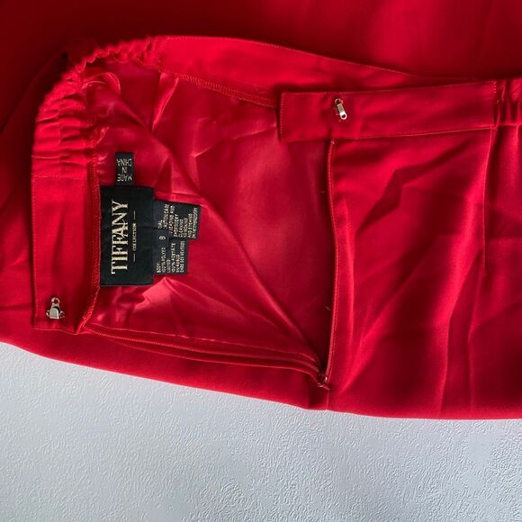 Tiffany Collection Red Midi Skirt Size 8 Vintage Classic High Waist Pencil Skirt - Picture 6 of 7